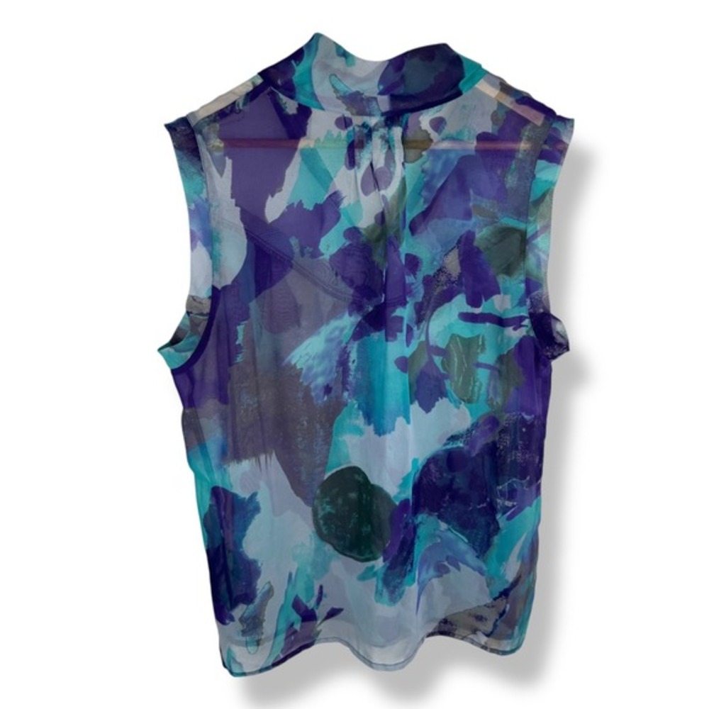 Jonathan Martin Painterly Watercolor Tie‎ Neck Top Womens Size XL Sheer Flowy - Picture 9 of 9